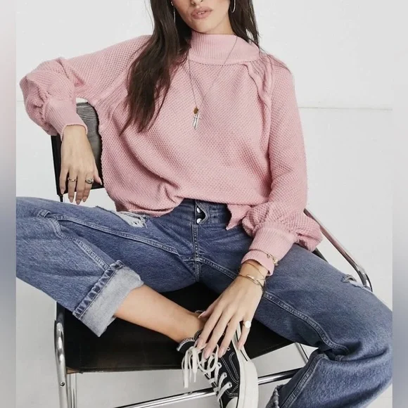 Free People She’s a Keeper Vented-Hem‎ Slouchy Tunic Sweater Pink NWT Size XS - Picture 9 of 11